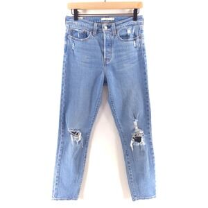 Levis Womens Jeans Wedgie Straight 27 Blue Distressed High Rise Button Fly